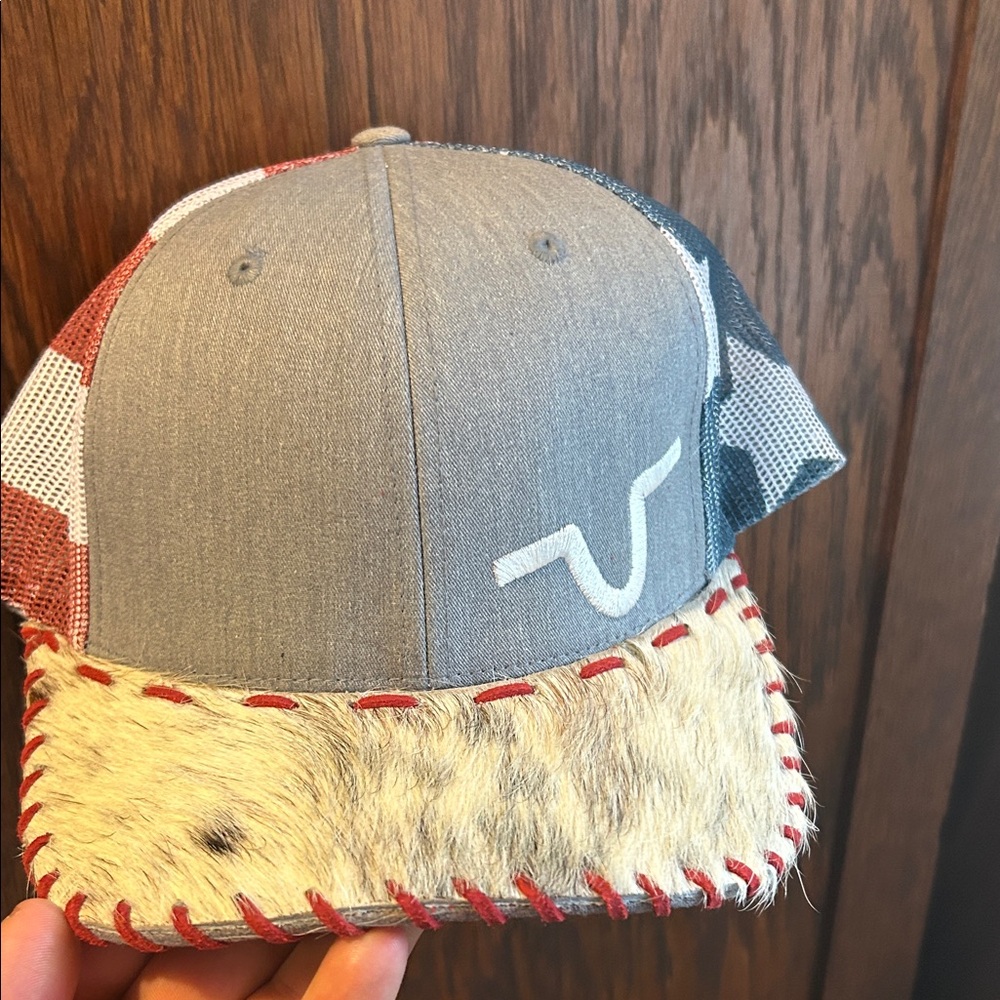 Kimes Ranch Gray and Red Patchwork Hat